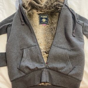 VS Pink fur-lined Grey/Charcoal zip-up hoody Size S Victoria Secret